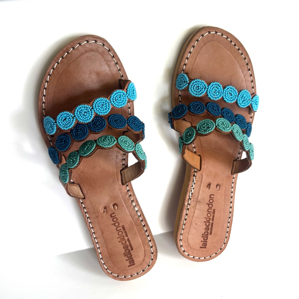 Anthropologie Laidback London Beaded Sandals Leather Handcrafted 40/9-9.5 NEW